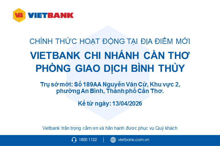 BỐ CÁO THAY ĐỔI ĐỊA ĐIỂM VIETBANK BÌNH THỦY