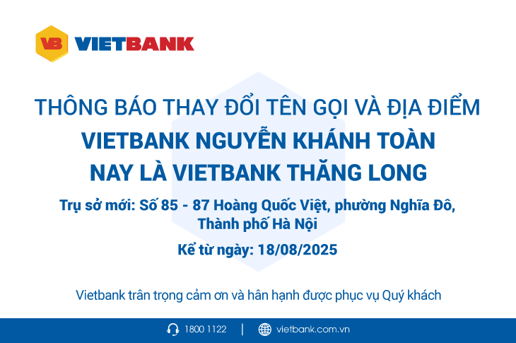 BỐ CÁO THAY ĐỔI TÊN GỌI VÀ ĐỊA ĐIỂM HOẠT ĐỘNG CỦA PGD THĂNG LONG