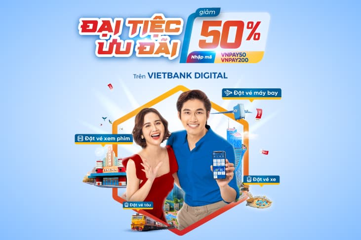 Ứng dụng Vietbank Digital tung combo ưu đãi đặt vé máy bay, vé tàu, vé xe, vé xem phim giảm 50%